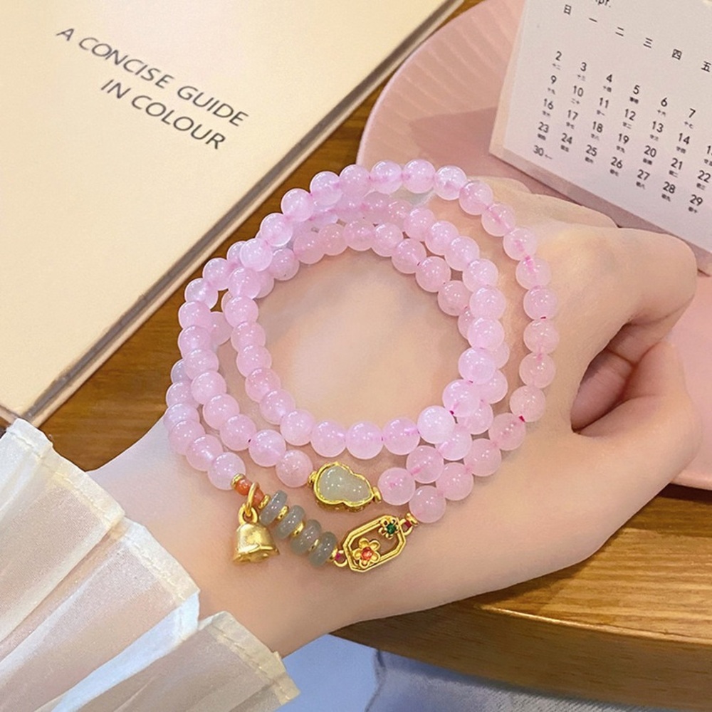 Natural Rose Quartz Pink Crystal Multi Bead Bracelet 6mm+